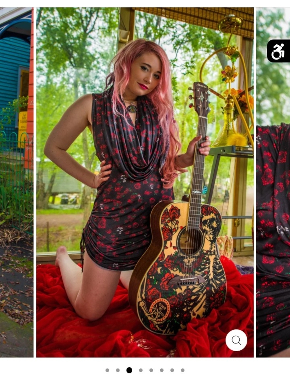 Sleeveless Cowl Neck Mini Dress in Black with Red Floral Print